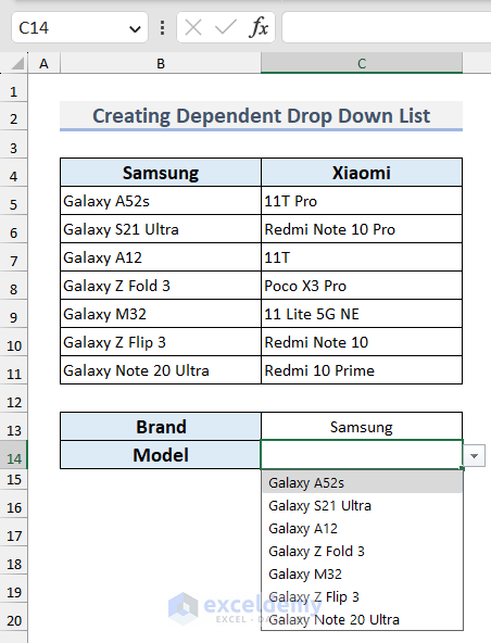 Drop Down List for Samsung