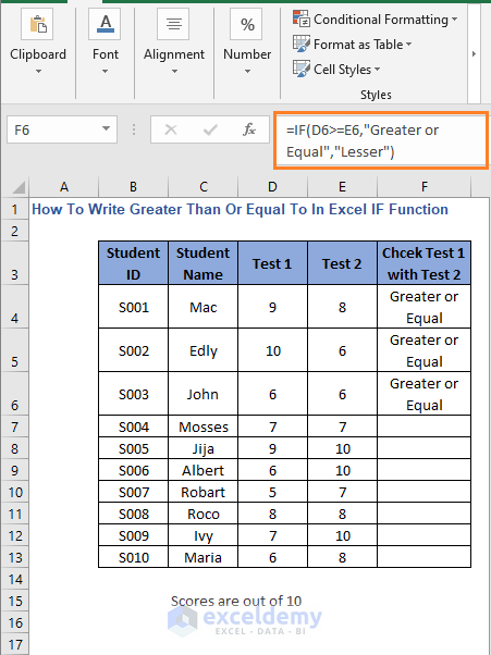 Greater than or Equal to result 2- How to Write Greater Than or Equal To in Excel IF Function