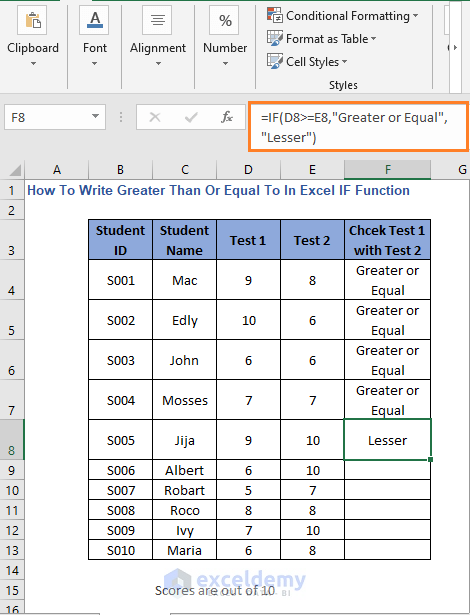 Greater than or Equal to result 3- How to Write Greater Than or Equal To in Excel IF Function