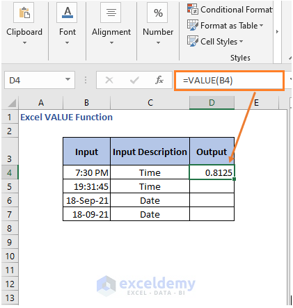 Change time to number result - Excel VALUE Function