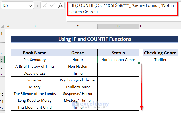 Dragging Fill Handle to Copy COUNTIF fotmula for Pertial Match in Excel