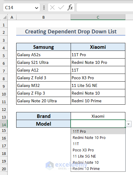 Drop Down List for Xiaomi