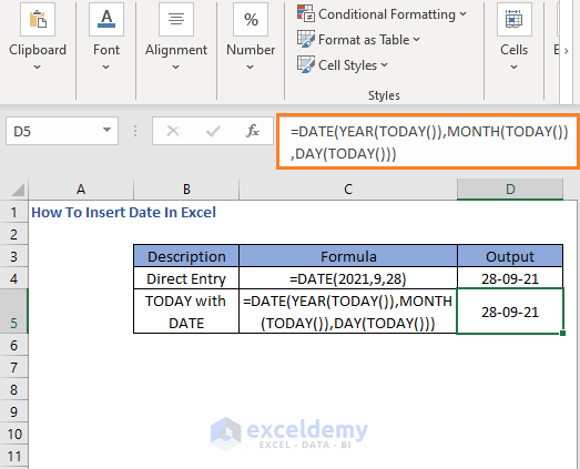 DATE-TODAY formula result - How To Insert Date In Excel