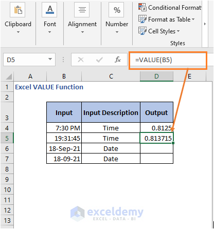 Change time to number result 2 - Excel VALUE Function