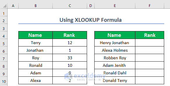 Dataset to use XLOOKUP Function to Perform Partial Match