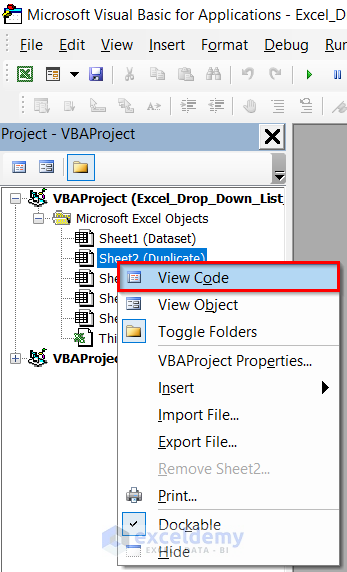 Opening Worksheet to Write VBA Code for Multiple Selection from Drop Down List in Excel