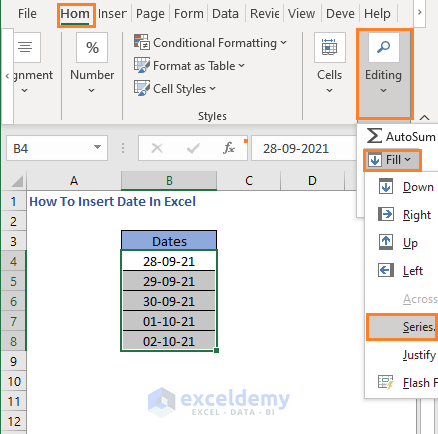 Series option - How To Insert Date In Excel