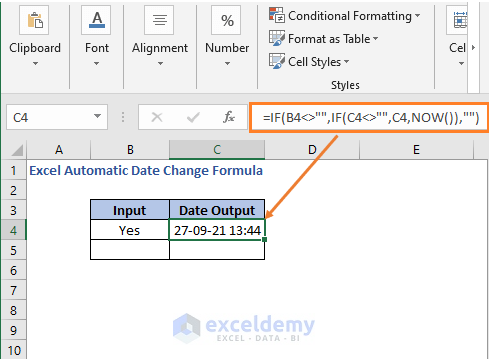 Adjacent cell date formula - Excel Automatic Date Change Formula