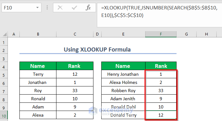 Incorporating XLOOKUP Function to Perform Partial Match in Excel