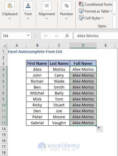 Error in autofill - Excel Autocomplete From List