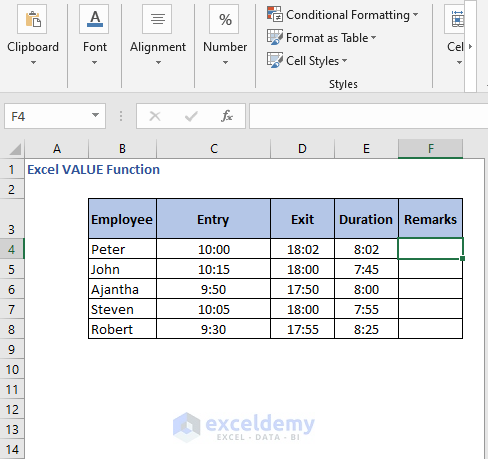 HR Remarks data - Excel VALUE Function