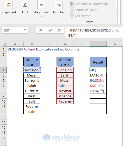 IF MATCH Formula - VLOOKUP to Find Duplicates in Two Columns