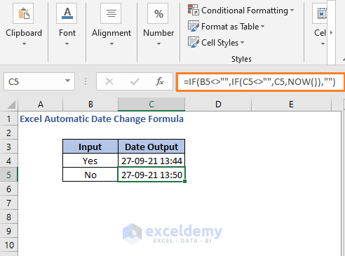 Change cell value - Excel Automatic Date Change Formula