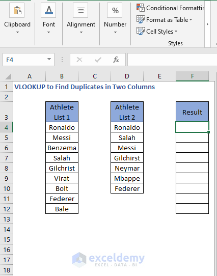 Result column - VLOOKUP to Find Duplicates in Two Columns