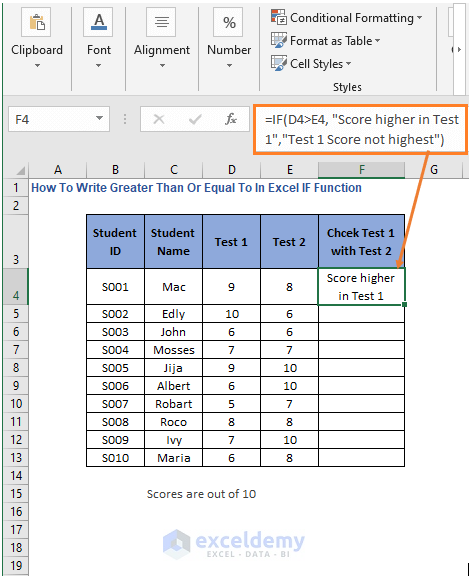 Greater than formula result - How to Write Greater Than or Equal To in Excel IF Function