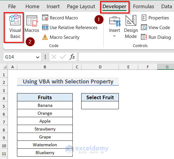 Clicking on Visual Basic to open Microsoft Visual Basic Editor