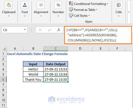 Update cell update dates - Excel Automatic Date Change Formula
