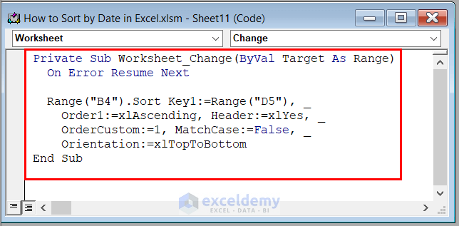 Applying VBA to Sort by Date in Excel
