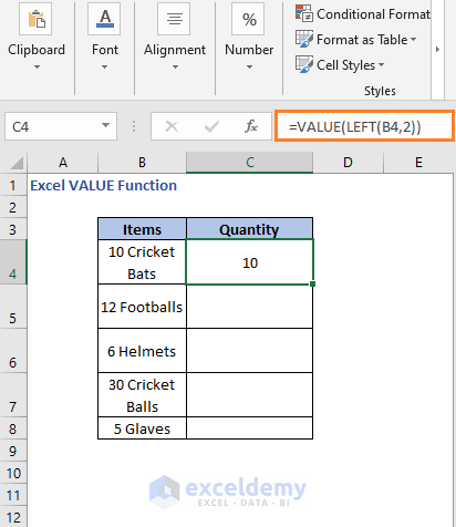 VALUE - LEFT formula result - Excel VALUE Function