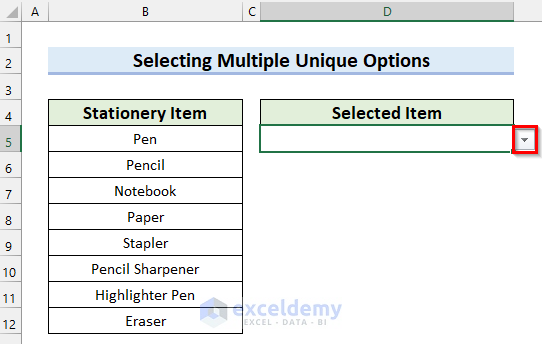 Select Multiple Options with Unique Selection Only from Drop Down List in Excel