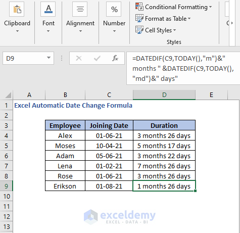 AutoFill - Excel Automatic Date Change Formula