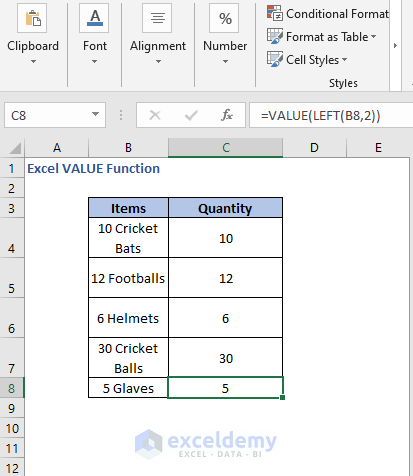 VALUE - LEFT formula result all - Excel VALUE Function
