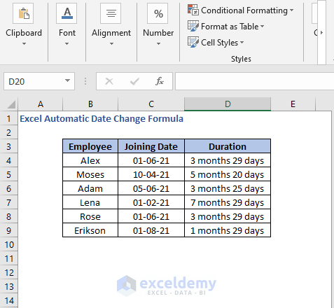 Updated difference - Excel Automatic Date Change Formula