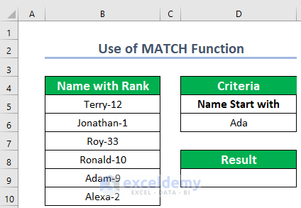 Use of MATCH Function in Excel