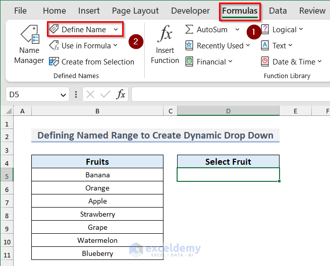 Defining Named Range to Create Dynamic Drop Down List in Excel