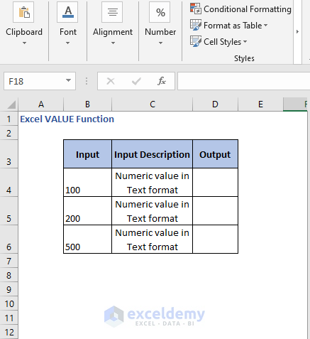 Text to number data - Excel VALUE Function