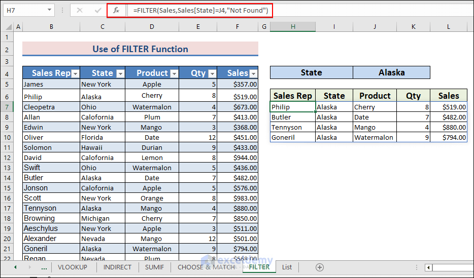 31-Apply the FILTER function to filter the source data with the state name