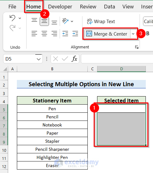 Make Multiple Selection and Add Items on New Line in Excel