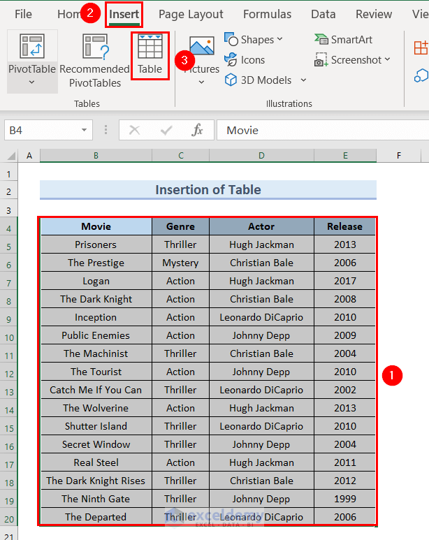 Inserting Table for Excel Extract Data from Table Based on Multiple Criteria