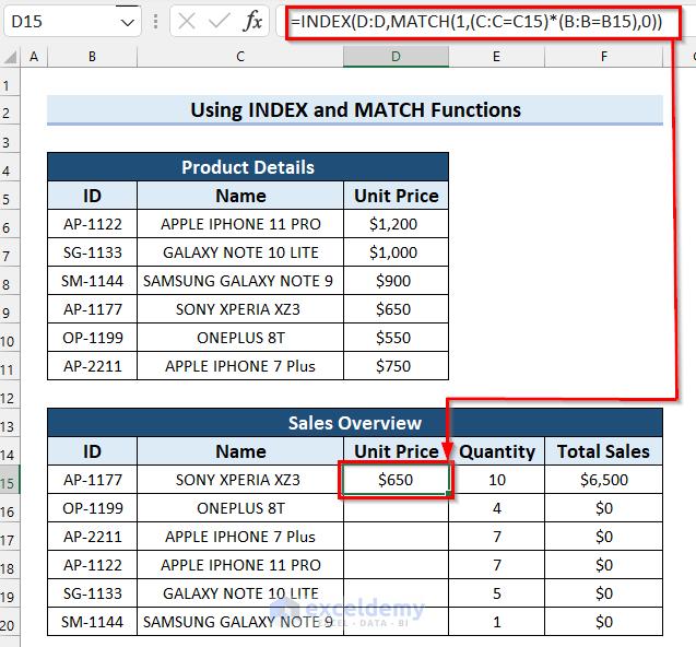 Using INDEX and MATCH Functions for Multiple Columns instead of VLOOKUP in Excel