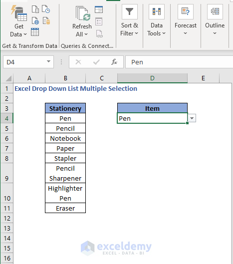 Single selection - Excel Drop Down List Multiple Selection