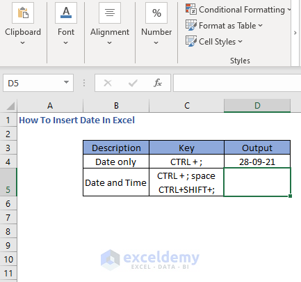 Date & time shortcut - How To Insert Date In Excel