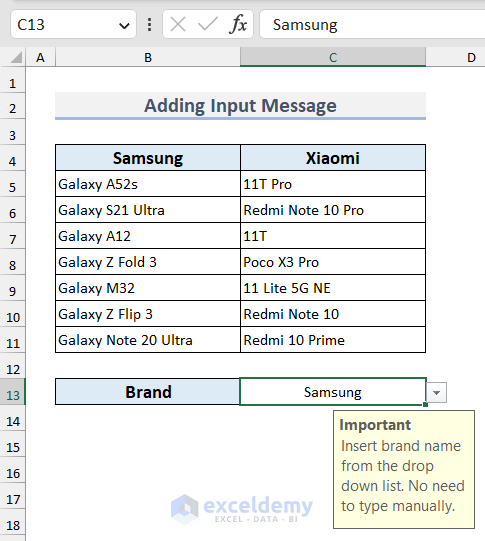 Input Message Example