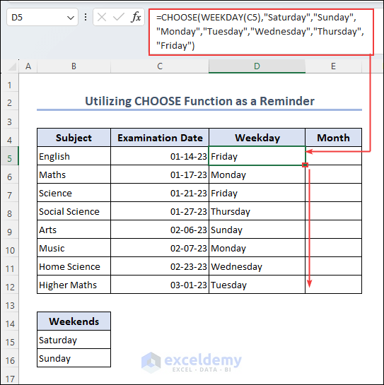 Utilizing Excel CHOOSE function as a reminder