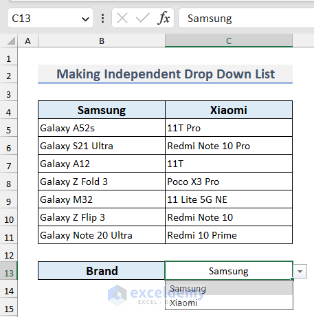 Making Independent Drop Down List