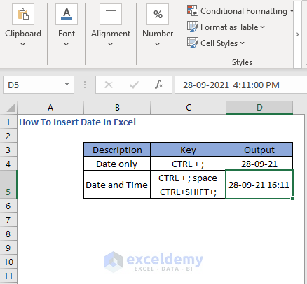 Date & Time inserted - How To Insert Date In Excel