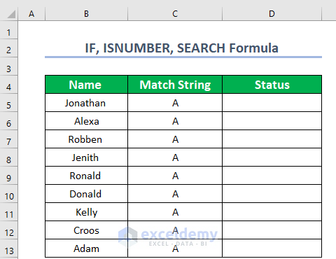 Use of IF, ISNUMBER, and SEARCH Functions for Partial Match of String
