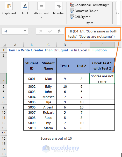 Equal to result - How to Write Greater Than or Equal To in Excel IF Function
