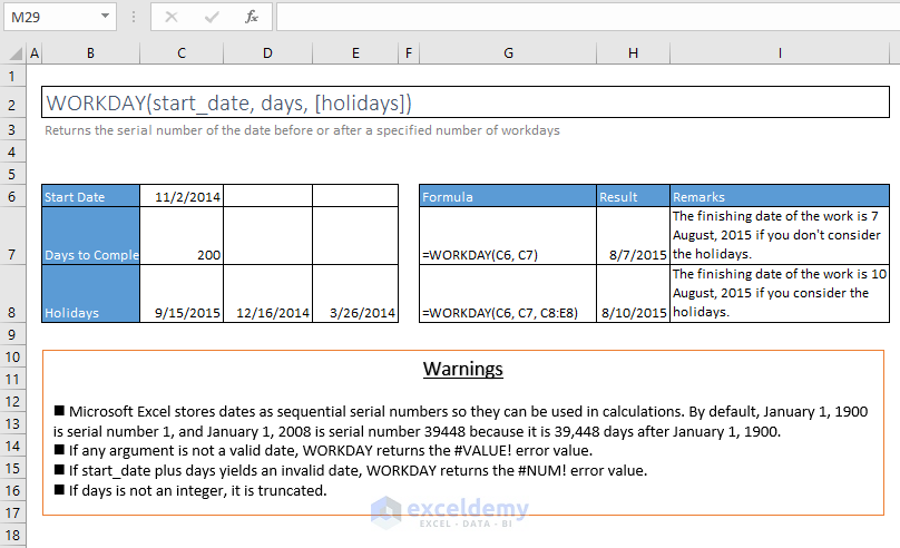 workday function excel syntax and examples
