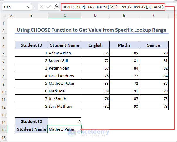Using VLOOKUP with CHOOSE function