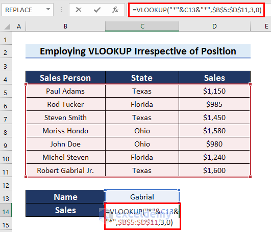 Employ Partial VLOOKUP Irrespective of Position in Excel