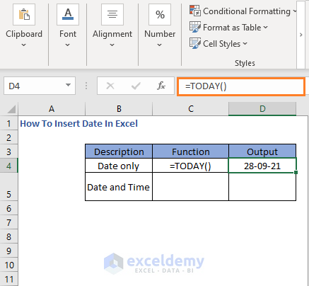 TODAY function - How To Insert Date In Excel