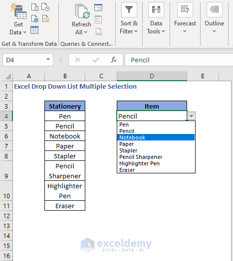 Select items - Excel Drop Down List Multiple Selection