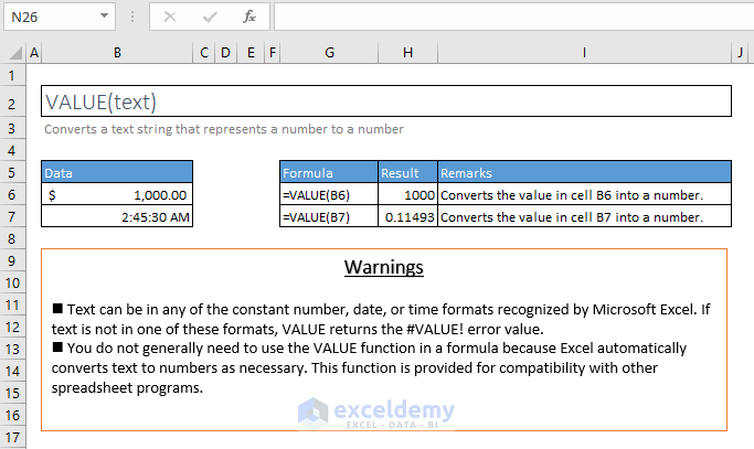 value function excel syntax and examples
