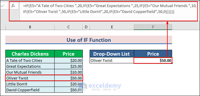 9-Use of the IF function to get the price of a particular book