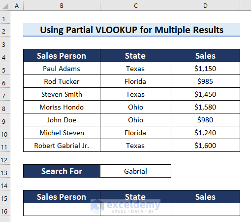 Get Multiple Results Using Partial VLOOKUP in Excel